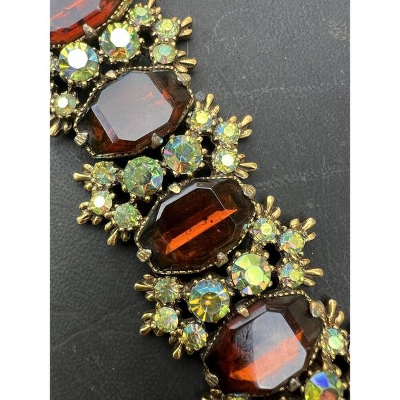 Amber Aurora Borealis Crystal Bracelet 7" Vintage Unsigned - Picture 4 of 7